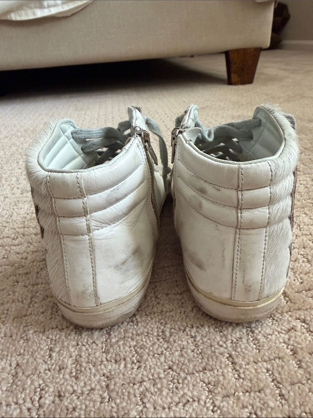 Golden Goose High-Top Sneakers in White, Gray & Red - Picture 2 of 4